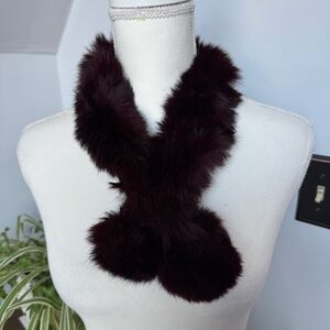 Dark Purple‎ Aubergine Adjustable Genuine Fur Collar Scarf old money flair